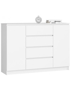 Comoda, placa laminata, 4 sertare, 4 rafturi, alb, 138x40x99 cm