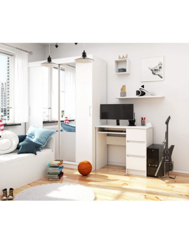 Birou calculator, placa laminata, 3 sertare, dreapta, 1 raft, alb, 90x50x77 cm