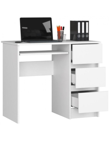 Birou calculator, placa laminata, 3 sertare, dreapta, 1 raft, alb, 90x50x77 cm