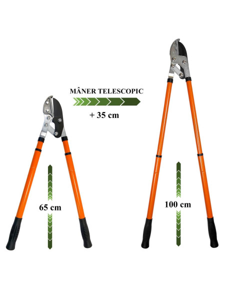 Foarfeca crengi, tip nicovala, 40 mm, maner telescopic 65-100 cm, Strend Pro