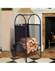 Suport lemne semineu cu accesorii, 60x35x35 cm 2