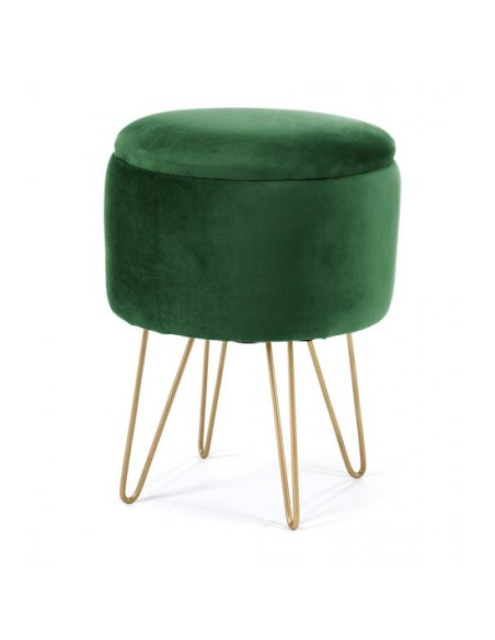 Taburet, rotund, cu spatiu depozitare, catifea, verde, max 90 kg, 35x35x45 cm, Lilli
