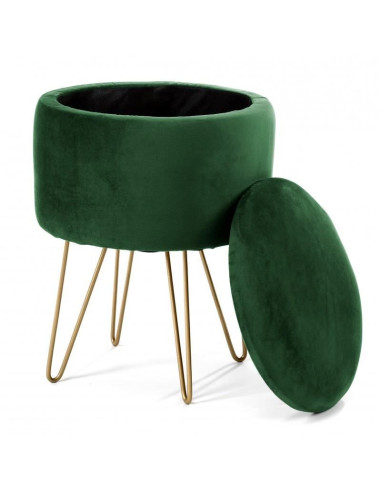 Taburet, rotund, cu spatiu depozitare, catifea, verde, max 90 kg, 35x35x45 cm, Lilli