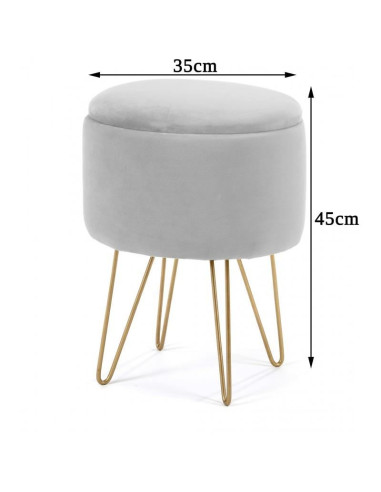 Taburet, rotund, cu spatiu depozitare, catifea, albastru, max 90 kg, 35x35x45 cm, Lili