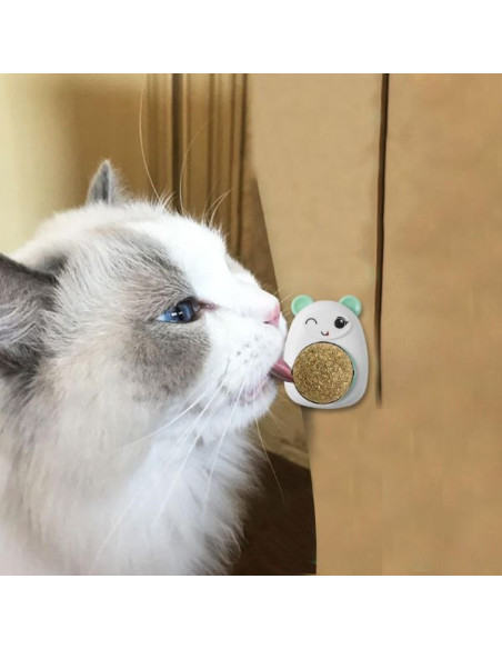 Jucarie interactiva Model Ursulet pentru pisicute cu minge rotativa 360° din iarba Catnip, 4.3 x 6 cm, Roz