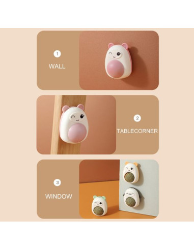Jucarie interactiva Model Ursulet pentru pisicute cu minge rotativa 360° din iarba Catnip, 4.3 x 6 cm, Roz
