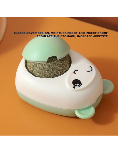Jucarie interactiva Model Ursulet pentru pisicute cu minge rotativa 360° din iarba Catnip, 4.3 x 6 cm, Verde