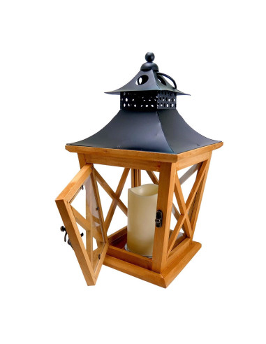 Felinar decorativ, lemn, LED, 19x19x36 cm
