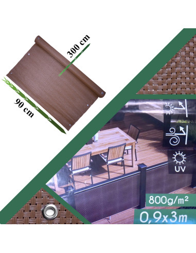 Paravan pentru balcon, terasa, gard, UV, 800 g/m2, maro, 3x0.9 m