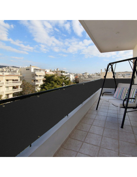 Paravan pentru balcon, terasa, gard, UV, 800 g/m2, maro, negru, 3x0.9 m
