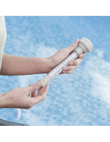 Termometru plutitor cu snur pentru masurarea temperaturii apei din piscine, 19 x 5 cm, Alb