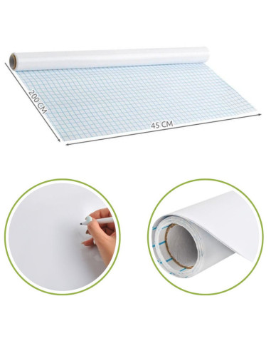 Set Rola de hartie autoadeziva si reutilizabila pentru scris si desenat si 4 markere cu magnet si burete, 200 x 45 cm