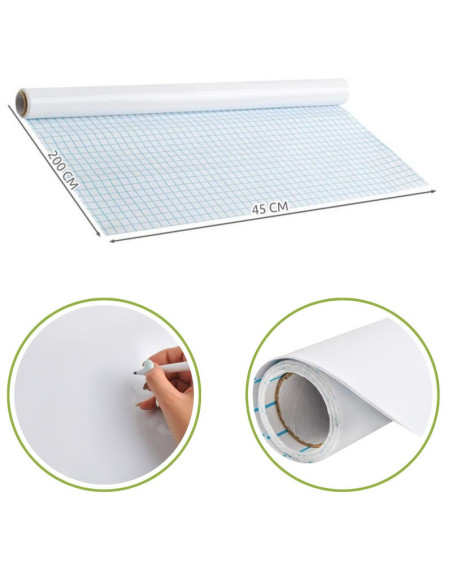 Set Rola de hartie autoadeziva si reutilizabila pentru scris si desenat si 4 markere cu magnet si burete, 200 x 45 cm
