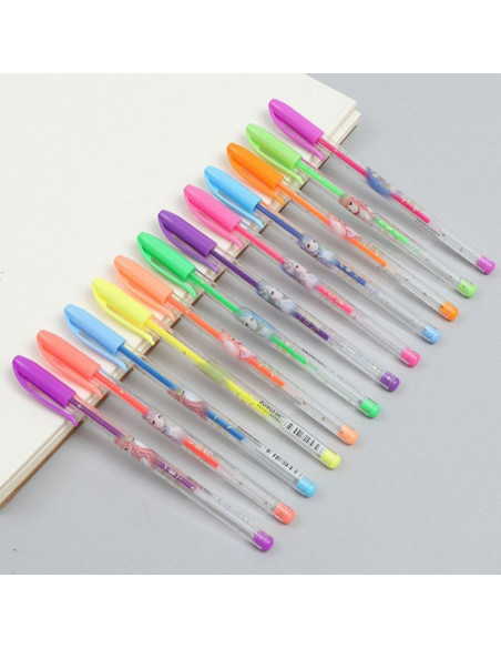 Set 36 pixuri parfumate cu gel si sclipici, Grosime scris 1 mm, Multicolor