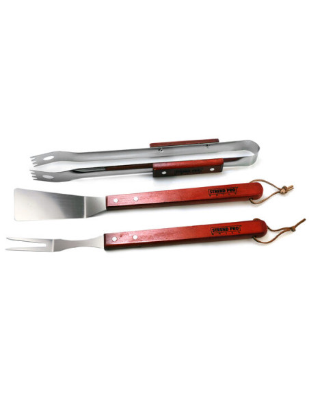 Ustensile pentru barbecue, grill, gratar, inox, maner lemn, set 3 buc