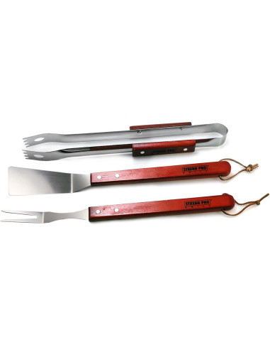 Ustensile pentru barbecue, grill, gratar, inox, maner lemn, set 3 buc
