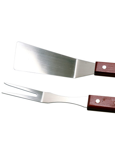 Ustensile pentru barbecue, grill, gratar, inox, maner lemn, set 3 buc