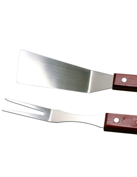 Ustensile pentru barbecue, grill, gratar, inox, maner lemn, set 3 buc
