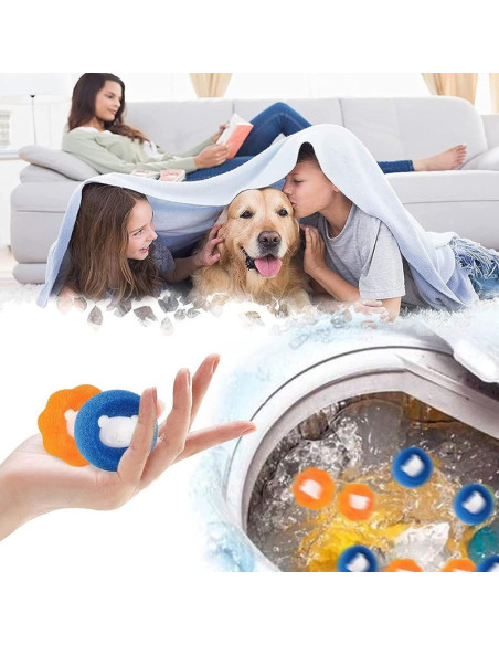 Set 4 bile pentru masina de spalat, indepartare par animale de companie, Albastru / Portocaliu