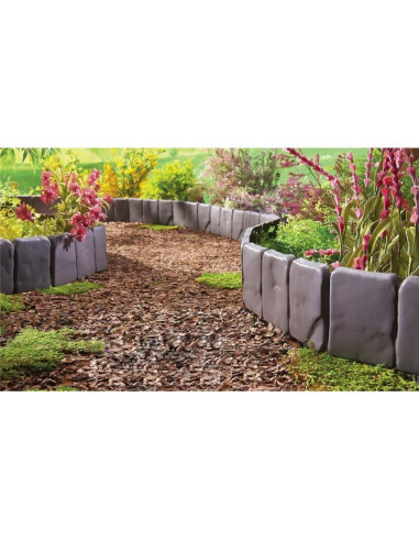 Bordura de gradina din plastic, imitatie de piatra, set 10 buc, 25x23 cm, Strend Pro