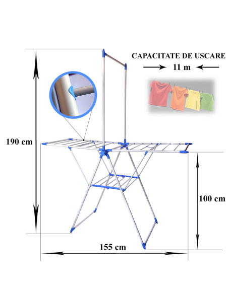 Uscator de rufe, pliabil, capacitate de uscare 11 m