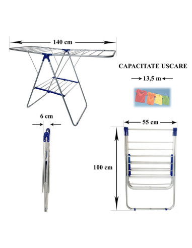 Uscator rufe pliabil, capacitate de uscare 13.5 m