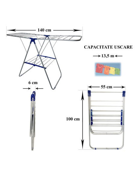 Uscator rufe pliabil, capacitate de uscare 13.5 m