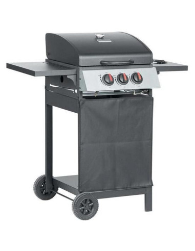 Gratar gradina, grill dreptunghiular, cu gaz, 2+1 arzatoare, cu roti, capac, rafturi, 97x60x100 cm, Valencia