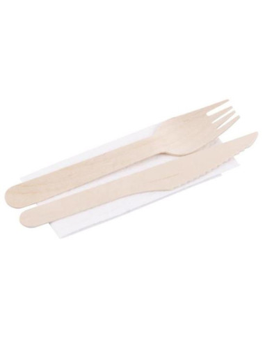 Tacamuri de unica folosinta, ecologice, lemn, cutit, furculita, servetel, 16 cm