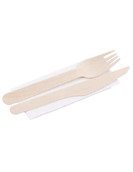Tacamuri de unica folosinta, ecologice, lemn, cutit, furculita, servetel, 16 cm