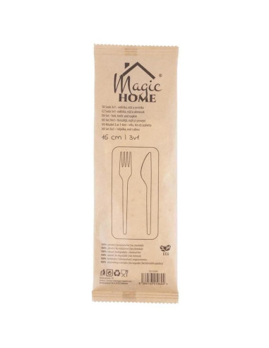 Tacamuri de unica folosinta, ecologice, lemn, cutit, furculita, servetel, 16 cm