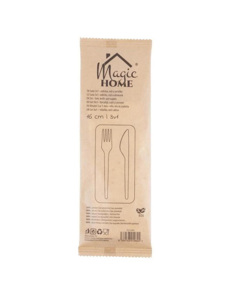 Tacamuri de unica folosinta, ecologice, lemn, cutit, furculita, servetel, 16 cm