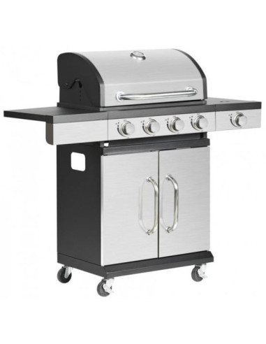Gratar gradina, grill dreptunghiular, cu gaz, 4+1 arzatoare, cu roti, capac, 120x48x110 cm, BBQ Forbes 