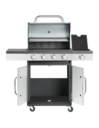 Gratar gradina, grill dreptunghiular, cu gaz, 4+1 arzatoare, cu roti, capac, 120x48x110 cm, BBQ Forbes 
