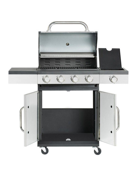 Gratar gradina, grill dreptunghiular, cu gaz, 4+1 arzatoare, cu roti, capac, 120x48x110 cm, BBQ Forbes 