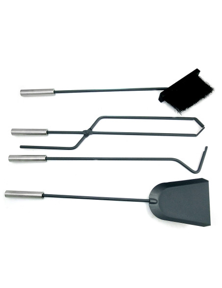 Set accesorii semineu, suport cu 4 piese, inox, 66 cm