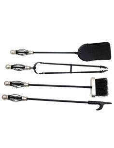Set accesorii semineu, suport cu 4 piese, nichelate, 66 cm  2