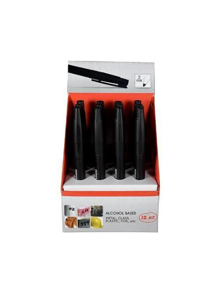 Marker permanent subtire 2 mm, negru, set 12 buc, Strend Pro