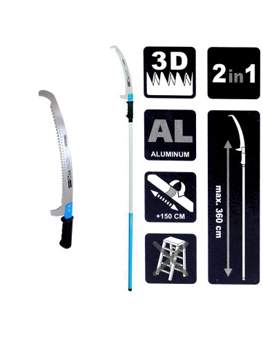 Fierastrau pentru crengi, cu maner telescopic 3.6 m, Aquacraft