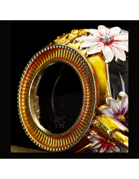 Cana Handmade Mercaton Fleur-de-Lis din Sticla Emailata, Transparenta, Termorezistenta, cu Capac, Lingurita si Farfurie, Design 