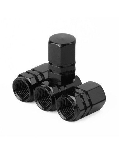 Set 4 capace hexagonale decorative pentru valva auto, Aluminiu, 1.8 cm, Negru