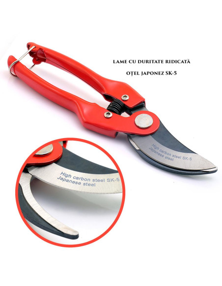 Foarfeca gradina, tip bypass, profesionala, otel SK5 + manusi latex, 22 cm, XTLINE