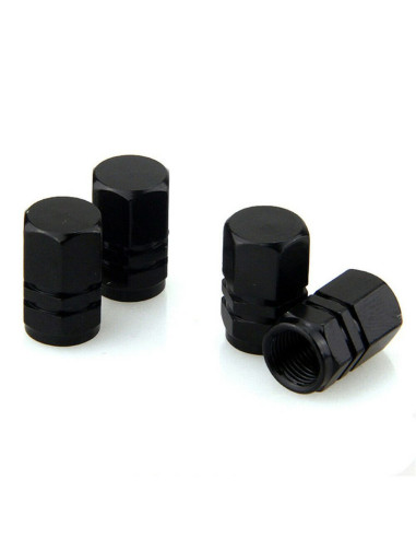 Set 4 capace hexagonale decorative pentru valva auto, Aluminiu, 1.8 cm, Negru