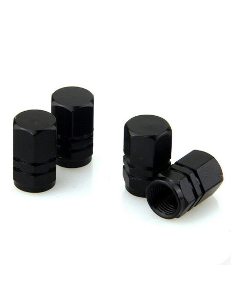Set 4 capace hexagonale decorative pentru valva auto, Aluminiu, 1.8 cm, Negru