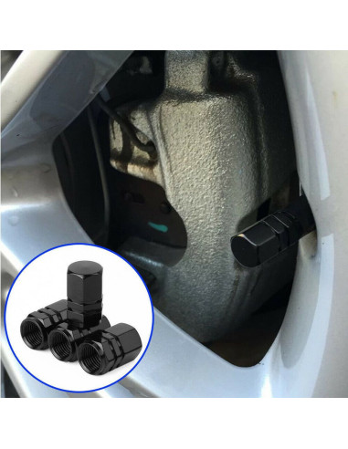 Set 4 capace hexagonale decorative pentru valva auto, Aluminiu, 1.8 cm, Negru