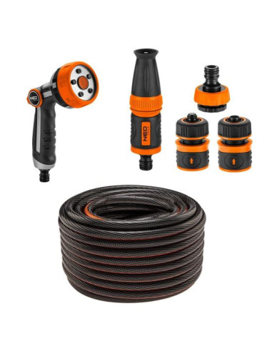 Furtun de gradina, antirasucire, 6 straturi, 50 m, cu pistol stropit si 4 accesorii, 1/2", NEO
