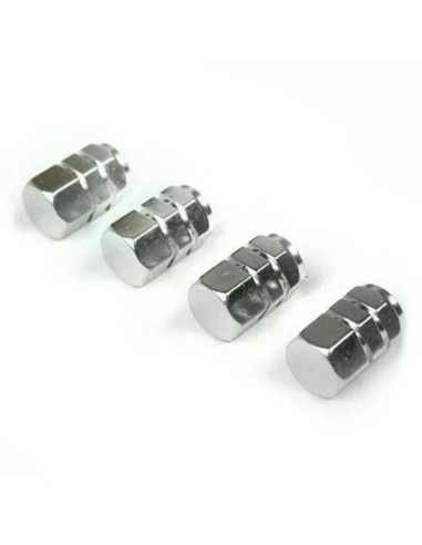 Set 4 capace hexagonale decorative pentru valva auto, Aluminiu, 1.8 cm, Argintiu