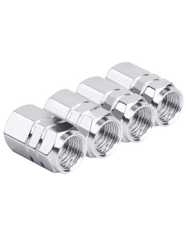 Set 4 capace hexagonale decorative pentru valva auto, Aluminiu, 1.8 cm, Argintiu