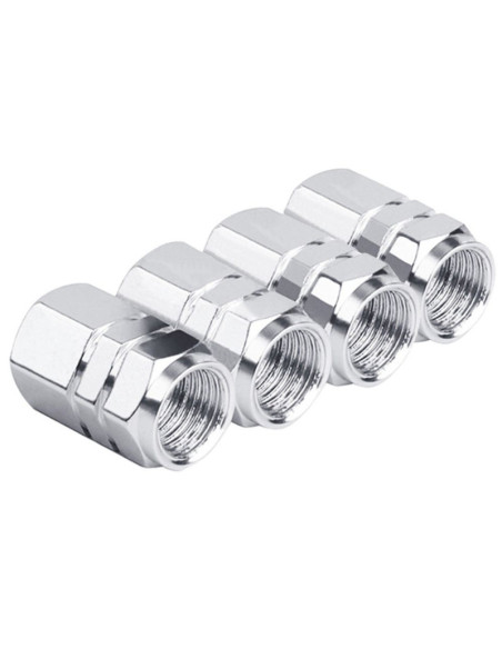 Set 4 capace hexagonale decorative pentru valva auto, Aluminiu, 1.8 cm, Argintiu