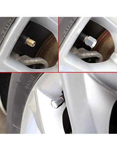 Set 4 capace hexagonale decorative pentru valva auto, Aluminiu, 1.8 cm, Argintiu